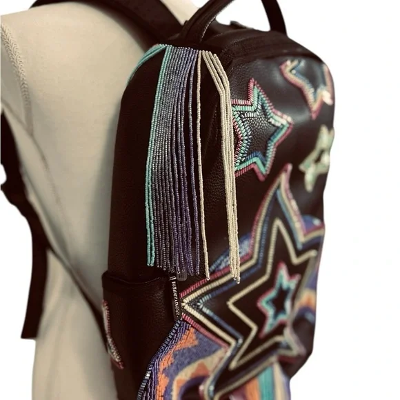Sprayground African Intelligence AI Sandflower Backpack Stars Beads Black - Picture 8 of 11